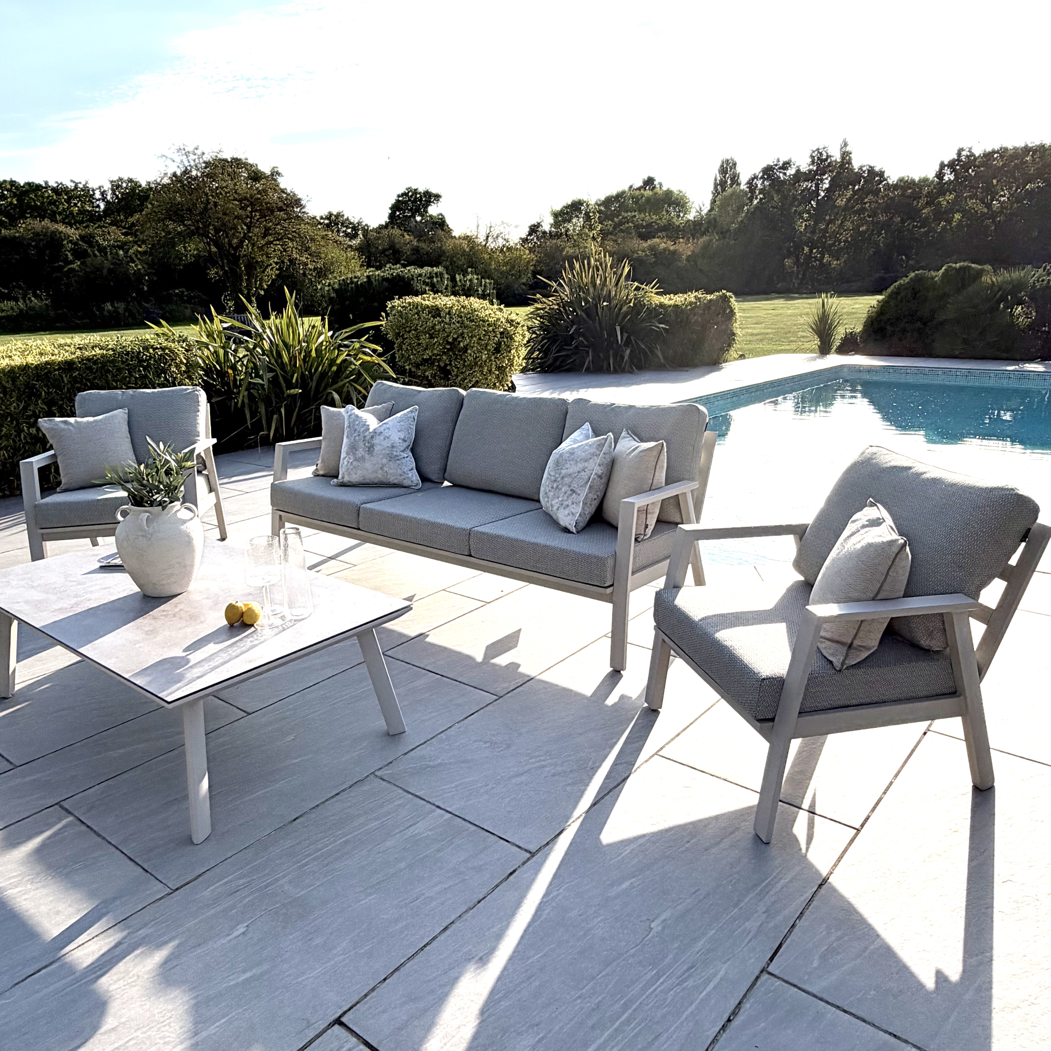 Nova - Phoenix 3 Seater Sofa Set with Rectangular Coffee Table - Pebble